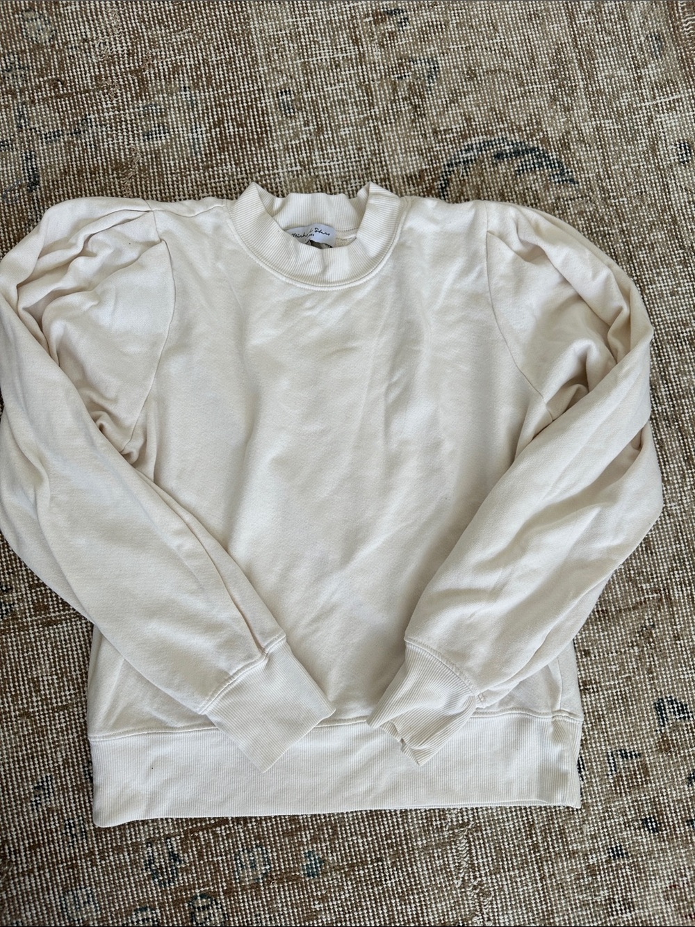 Michael Stars Puff Shoulder Cream Long-Sleeve Pullover Sweatshirt